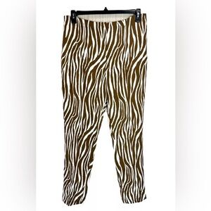 Diane Von Furstenberg Pants Womens 12 Silk Blend Brown Zebra Tapered High Rise